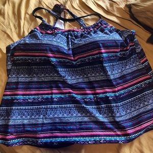 Kona Sol Women's Multicolor Striped Tankini Swim Top - Navy, Pink, Teal